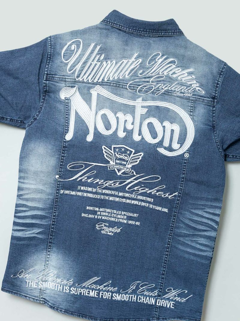 【Norton】MAXロゴ刺繍 5分袖ストレッチデニムシャツ