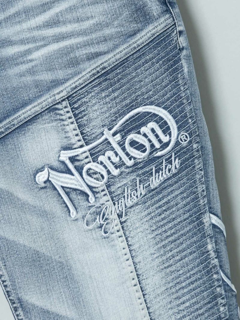 【Norton】MAXロゴ刺繍 変形ライダース ストレッチデニムパンツ