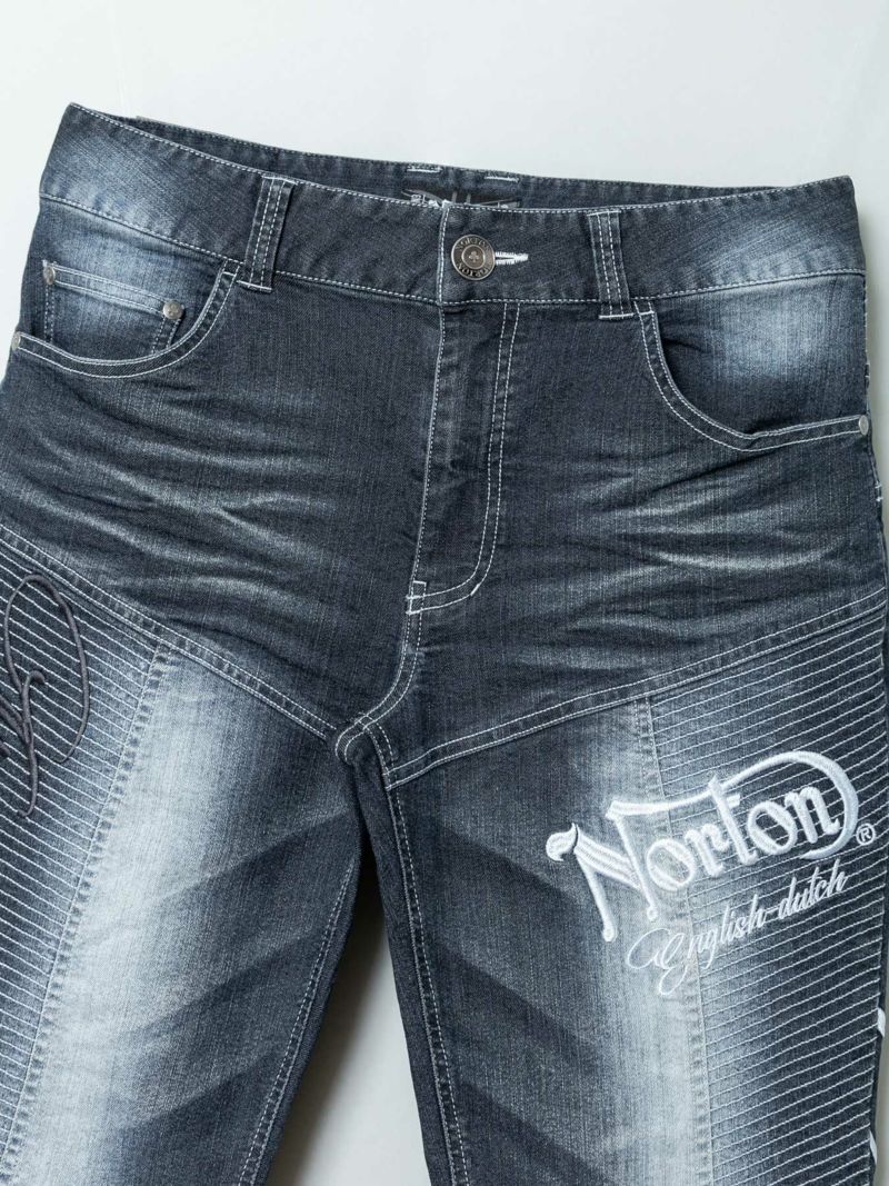 【Norton】MAXロゴ刺繍 変形ライダース ストレッチデニムパンツ