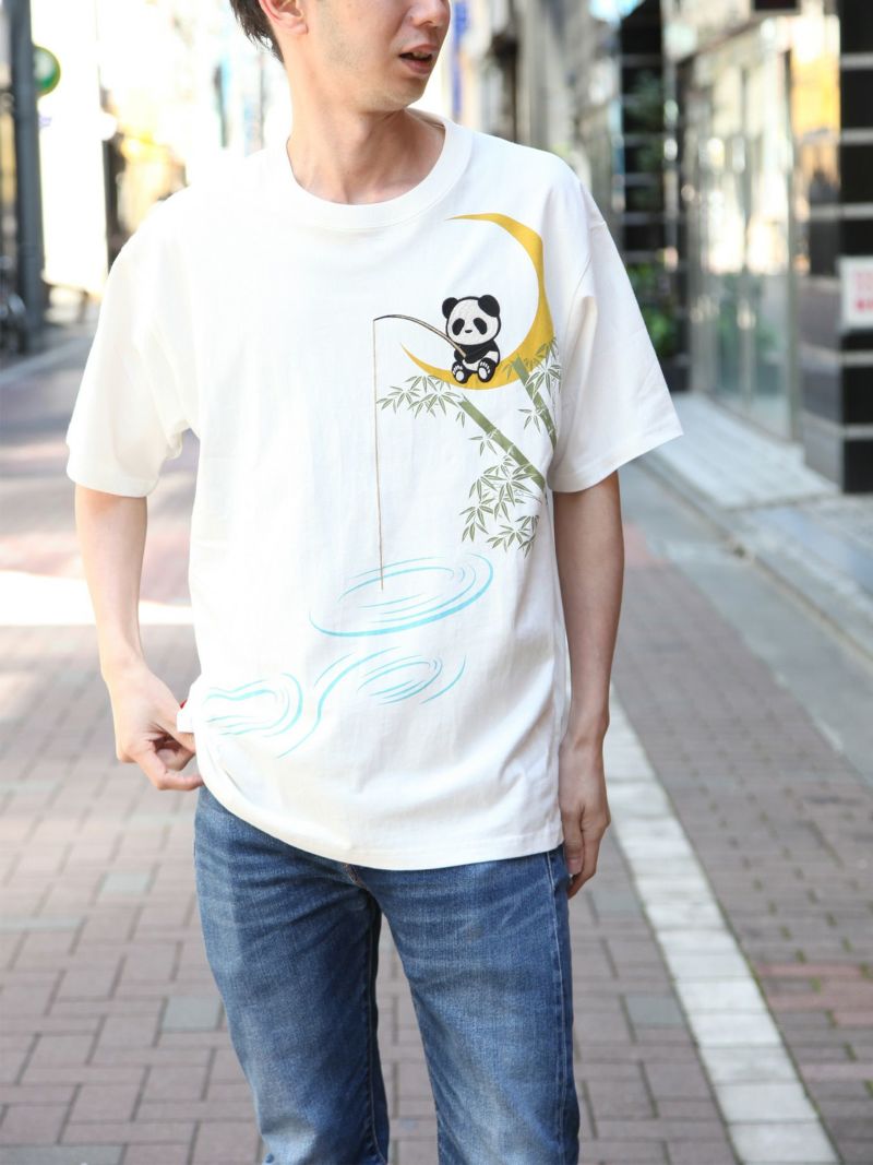 ＜予約＞【PANDIESTA JAPAN】“夜釣り熊猫”刺繍入りTシャツ