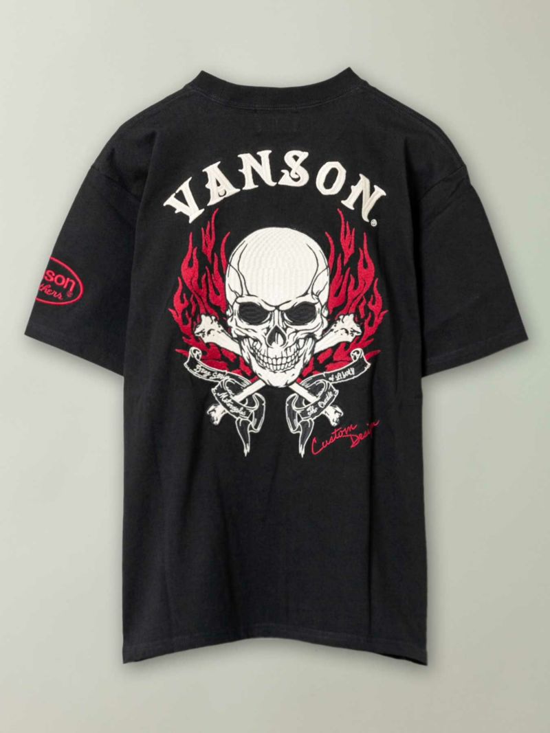 【VANSON】≪55着限定≫“スカルファイヤー”総刺繍Tシャツ〔別注:全国共通カラー〕