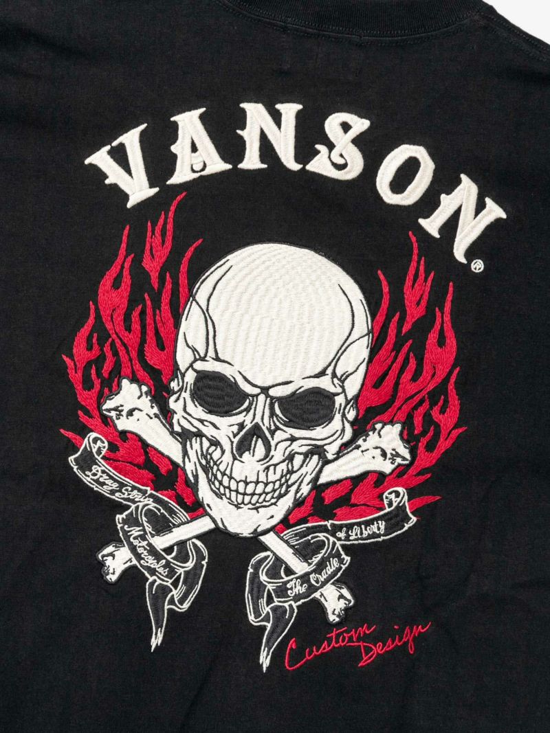 【VANSON】≪55着限定≫“スカルファイヤー”総刺繍Tシャツ〔別注:全国共通カラー〕