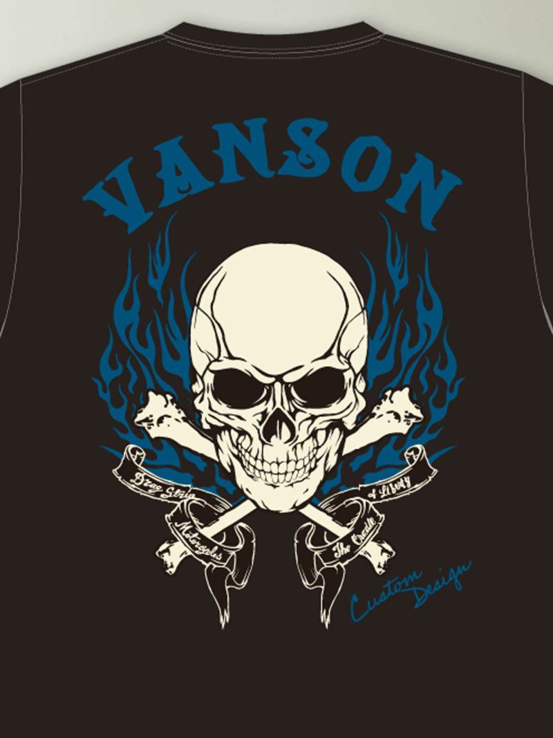 【VANSON】“スカルファイヤー”総刺繍Tシャツ〔別注:北海道・オンラインショップ限定カラー〕