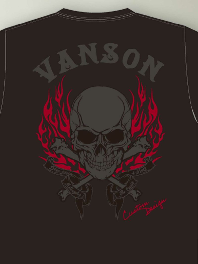 【VANSON】“スカルファイヤー”総刺繍Tシャツ〔別注:北関東限定カラー〕