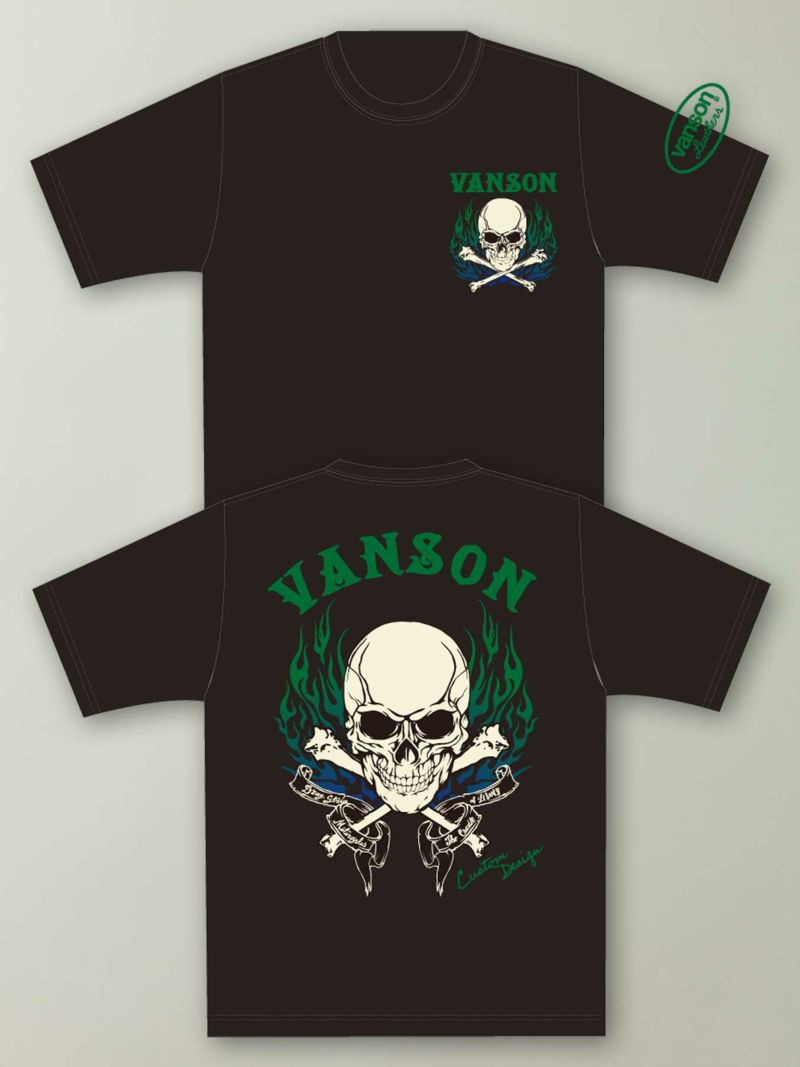 【VANSON】“スカルファイヤー”総刺繍Tシャツ〔別注:関東限定カラー〕