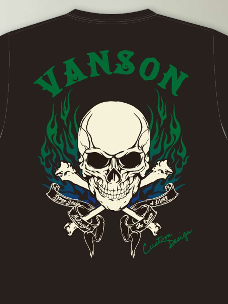 【VANSON】“スカルファイヤー”総刺繍Tシャツ〔別注:関東限定カラー〕