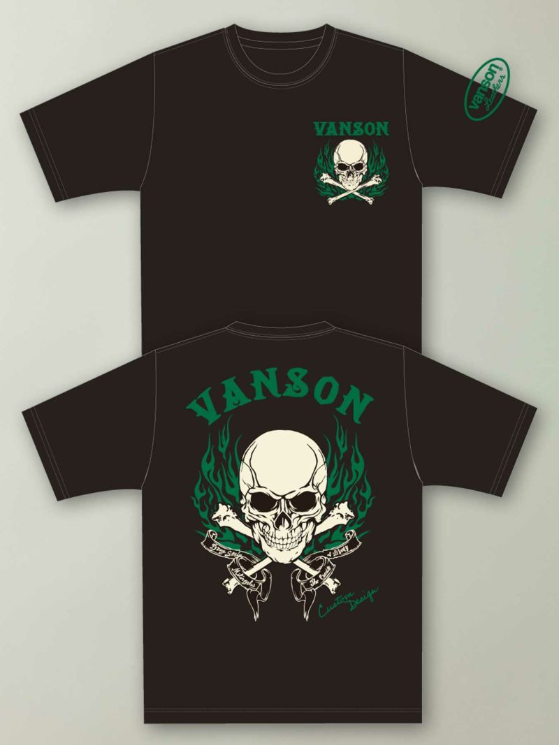 【VANSON】“スカルファイヤー”総刺繍Tシャツ〔別注:中部限定カラー〕