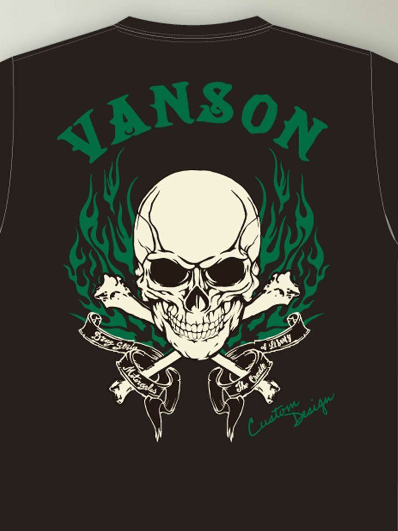 【VANSON】“スカルファイヤー”総刺繍Tシャツ〔別注:中部限定カラー〕
