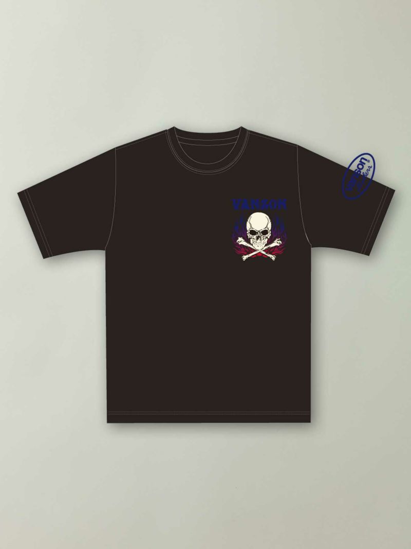 【VANSON】“スカルファイヤー”総刺繍Tシャツ〔別注:九州限定カラー〕