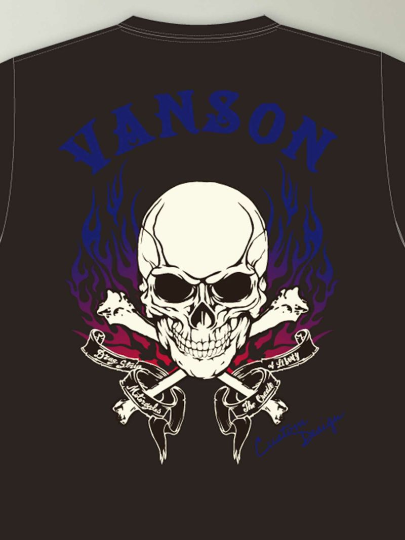 【VANSON】“スカルファイヤー”総刺繍Tシャツ〔別注:九州限定カラー〕