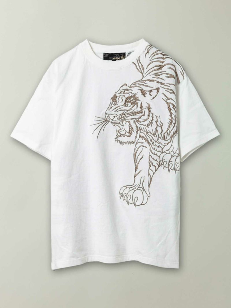 予約＞【絡繰魂・粋】“信長の銀燭虎”総刺繍Tシャツ