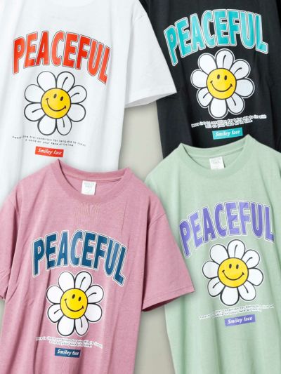 【SMILY FACE】<br>“フラワースマイル”プリントTシャツ≪返品・取寄対応不可≫