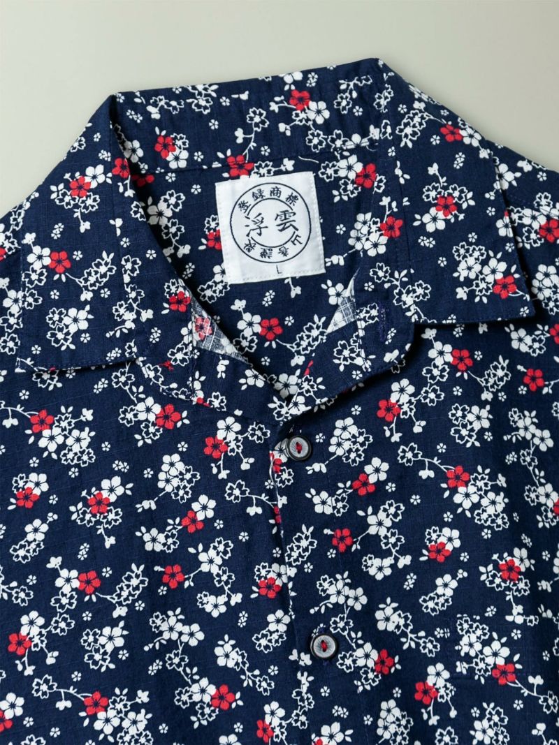 【浮雲】桜総柄プリント半袖開襟シャツ