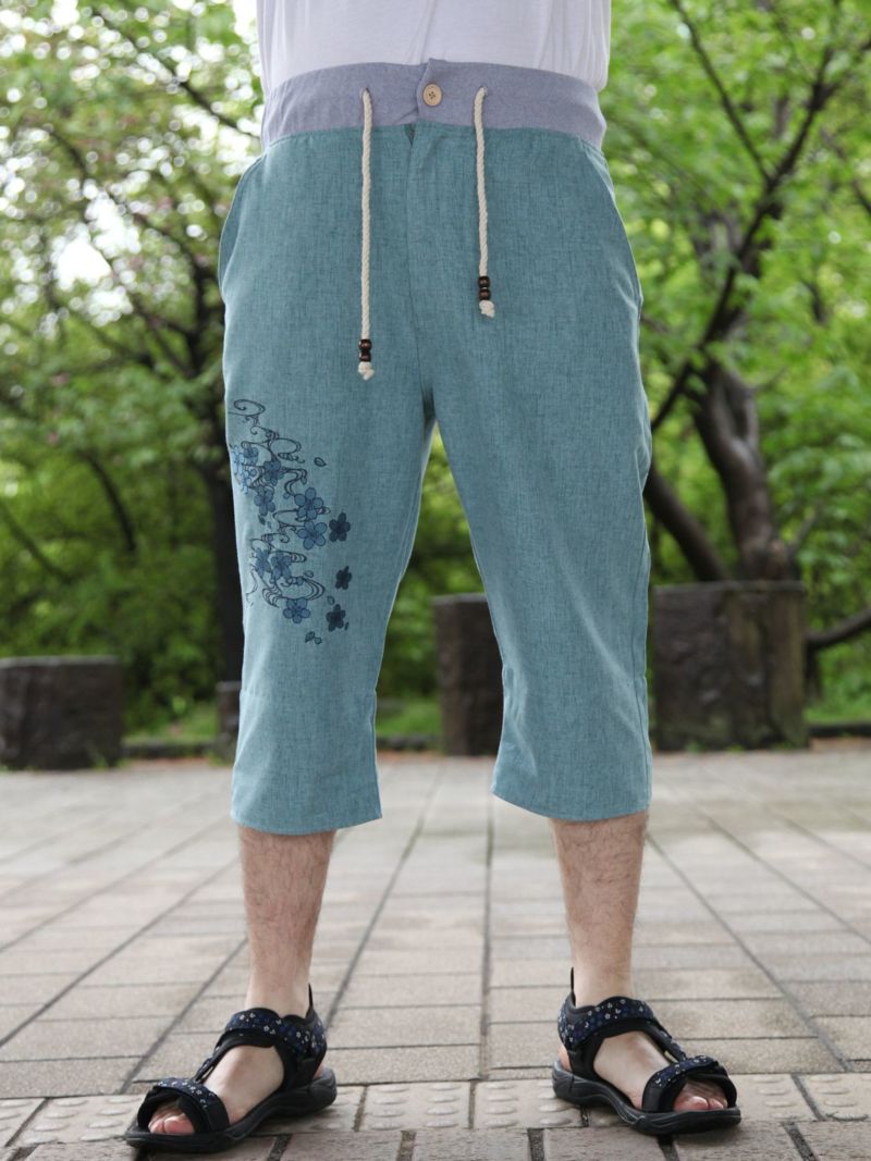 【雅結】桜流水刺繍シャンブレー素材クロップドパンツ