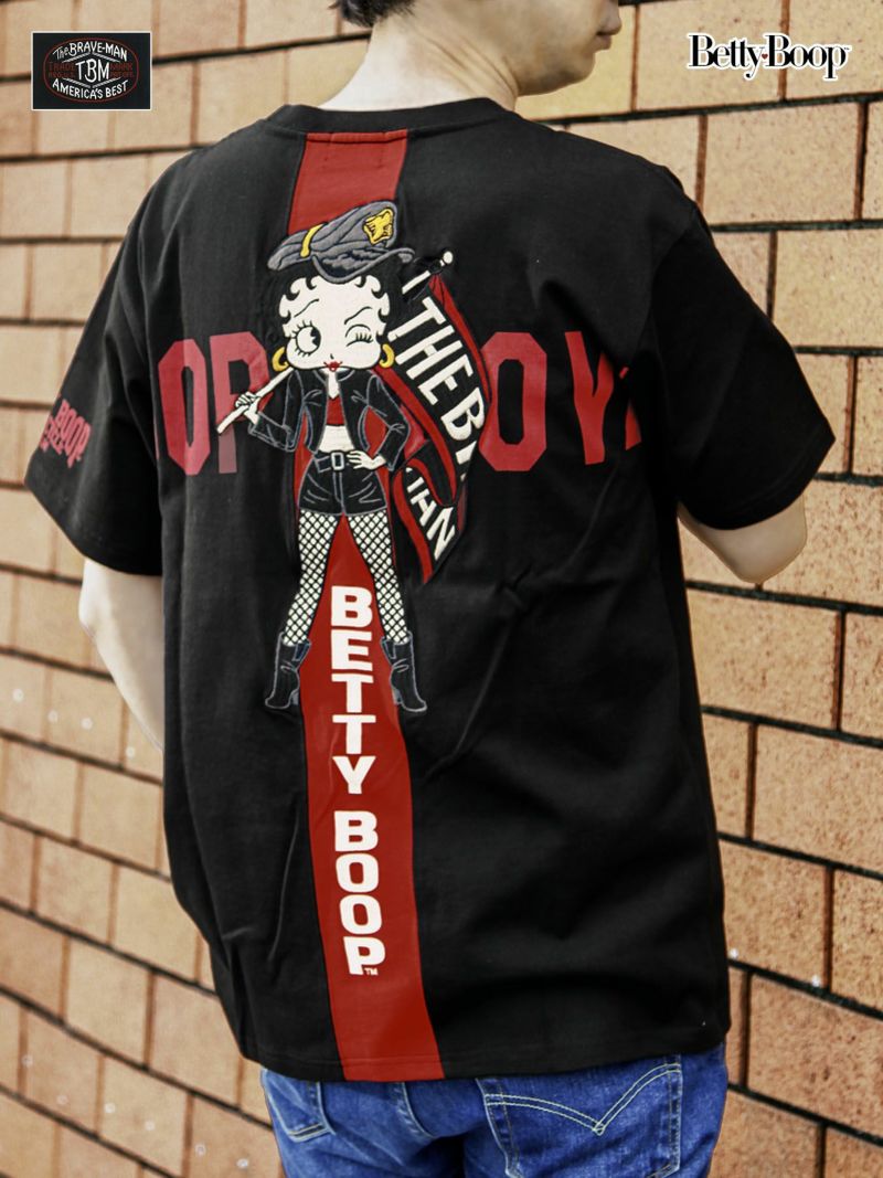 【The BRAVE-MAN×BETTY BOOP】“バイカーベティ”刺繍入りバックライン切替Tシャツ