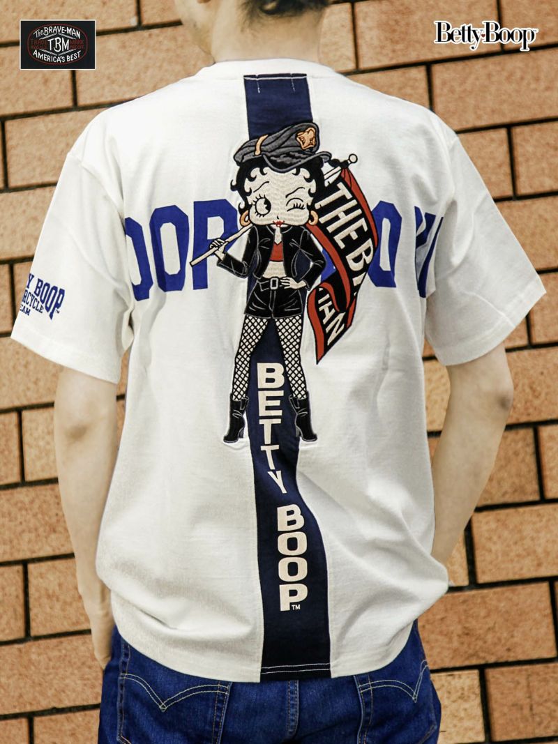 【The BRAVE-MAN×BETTY BOOP】“バイカーベティ”刺繍入りバックライン切替Tシャツ