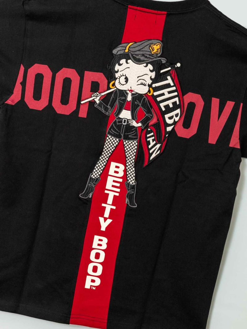 【The BRAVE-MAN×BETTY BOOP】“バイカーベティ”刺繍入りバックライン切替Tシャツ