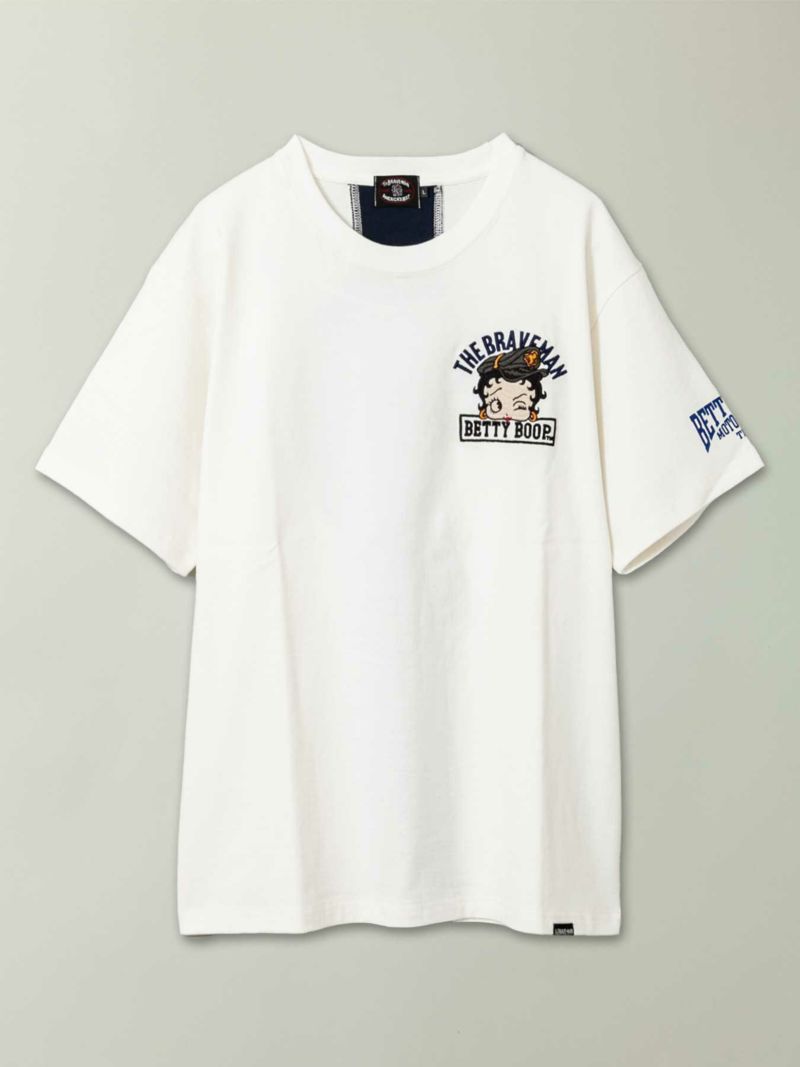 【The BRAVE-MAN×BETTY BOOP】“バイカーベティ”刺繍入りバックライン切替Tシャツ