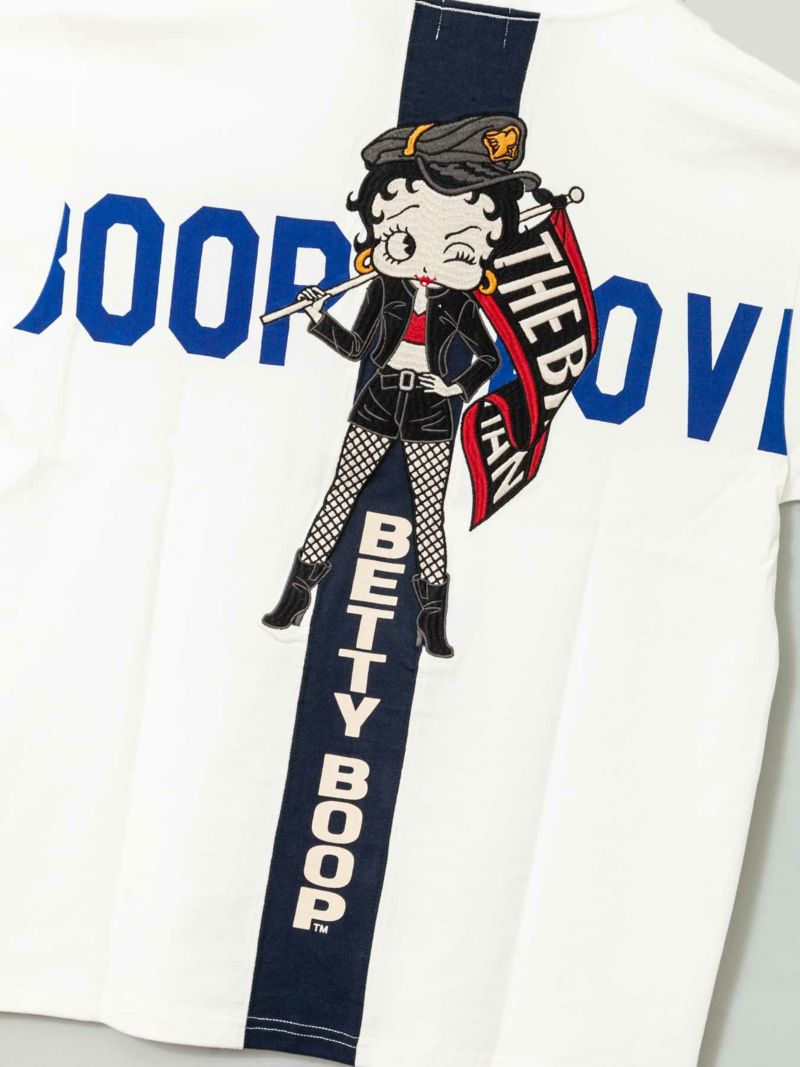 【The BRAVE-MAN×BETTY BOOP】“バイカーベティ”刺繍入りバックライン切替Tシャツ