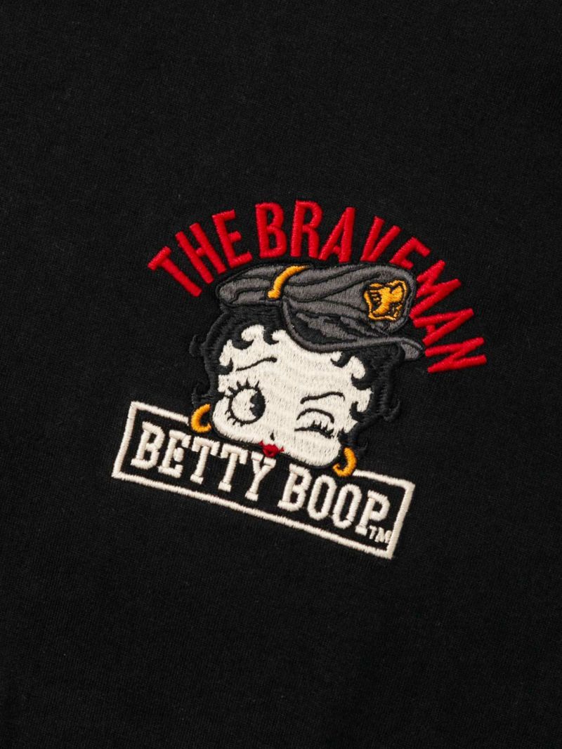 【The BRAVE-MAN×BETTY BOOP】“バイカーベティ”刺繍入りバックライン切替Tシャツ