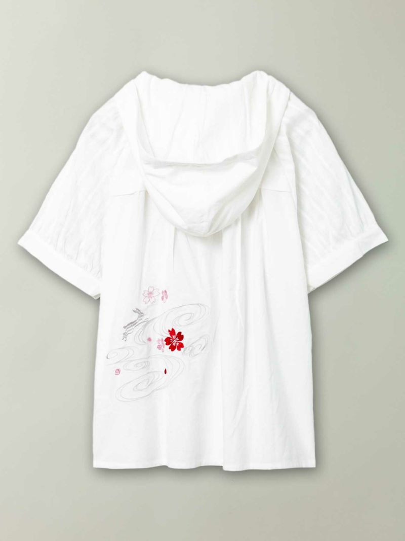 【雅結】桜と兎刺繍 半袖ブラウスパーカー