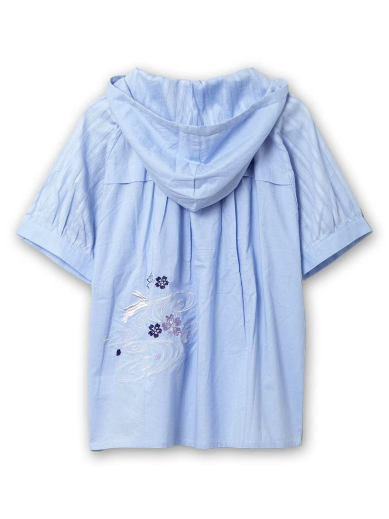 【雅結】桜と兎刺繍 半袖ブラウスパーカー