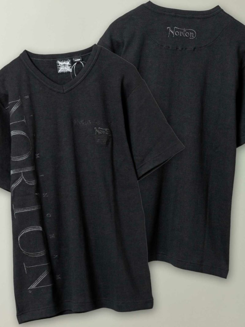【Norton】ブラックロゴ 総刺繍VネックテレコTシャツ
