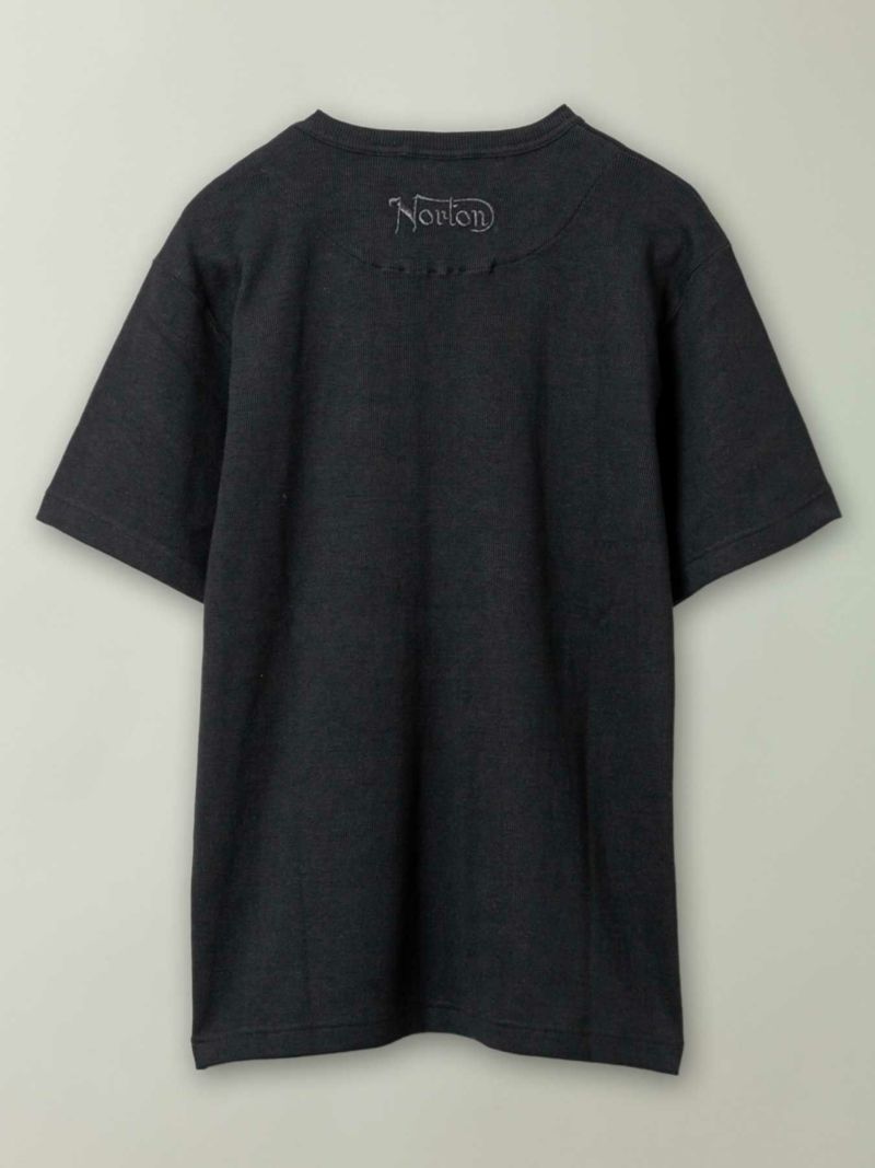 【Norton】ブラックロゴ 総刺繍VネックテレコTシャツ