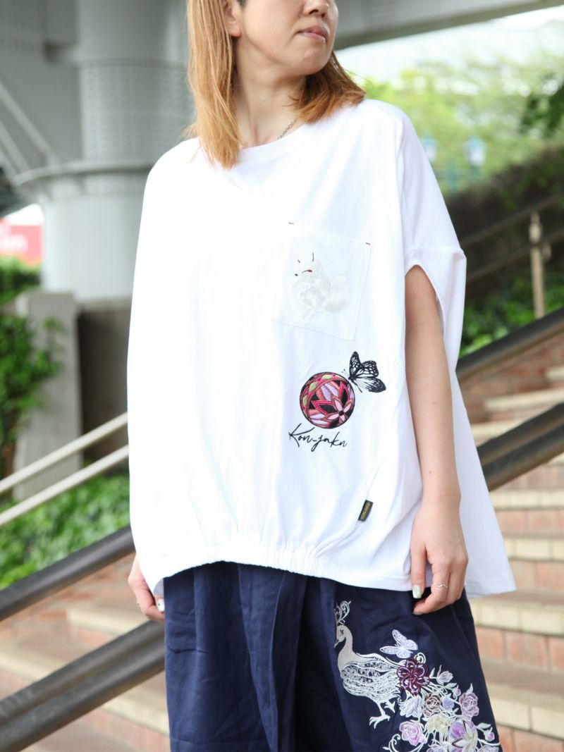 【今昔 -KON-JAKU-】“孔雀の花”総刺繍チュニックTシャツ