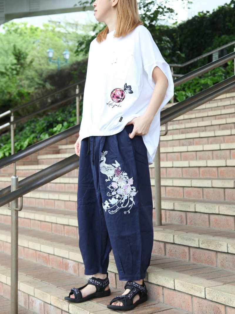 【今昔 -KON-JAKU-】“孔雀の花”総刺繍チュニックTシャツ