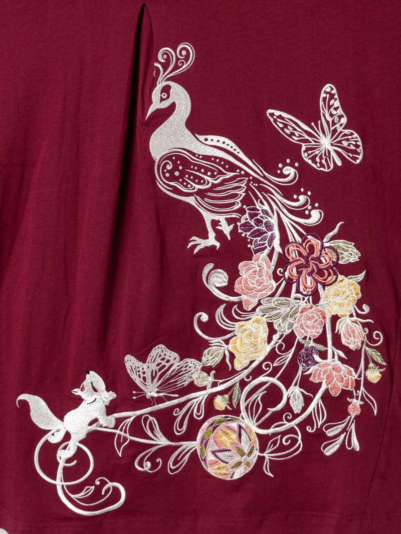 【今昔 -KON-JAKU-】“孔雀の花”総刺繍チュニックTシャツ