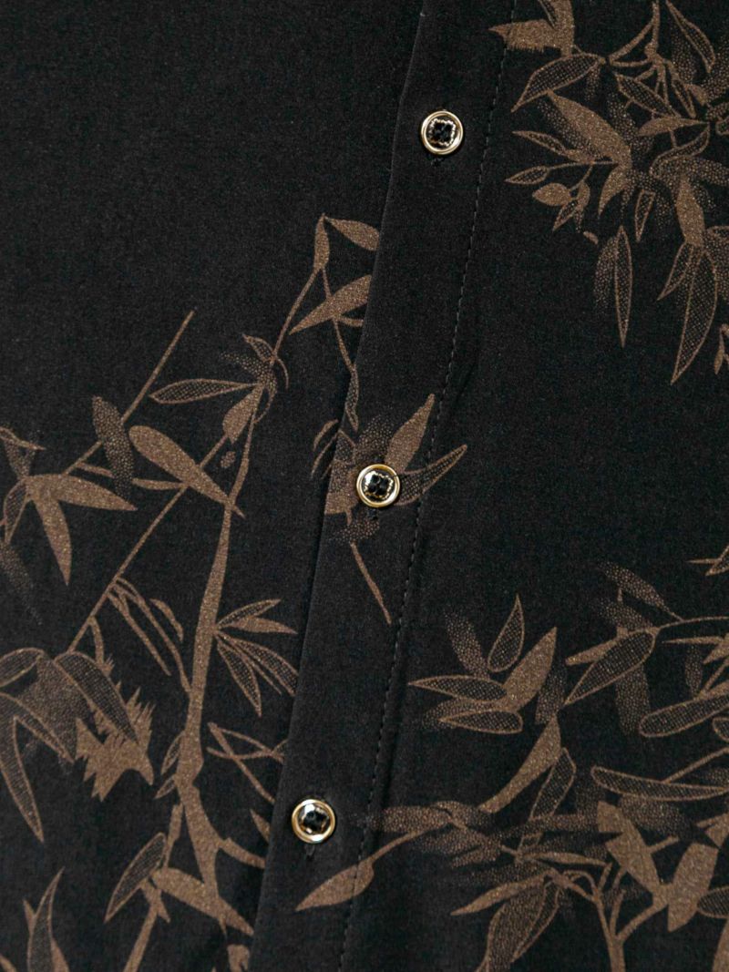 【衣櫻】“笹竹”抜染調ラメプリント ストレッチニット半袖シャツ