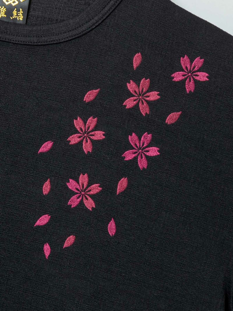 【雅結】桜刺繍フェイクレイヤードTシャツ