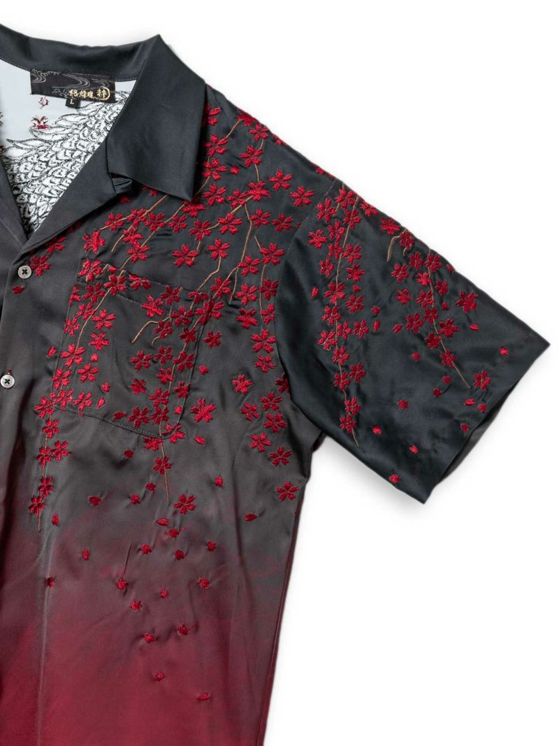 【絡繰魂・粋】“龍神VS鳳凰”グラデーションプリント刺繍入りアロハシャツ