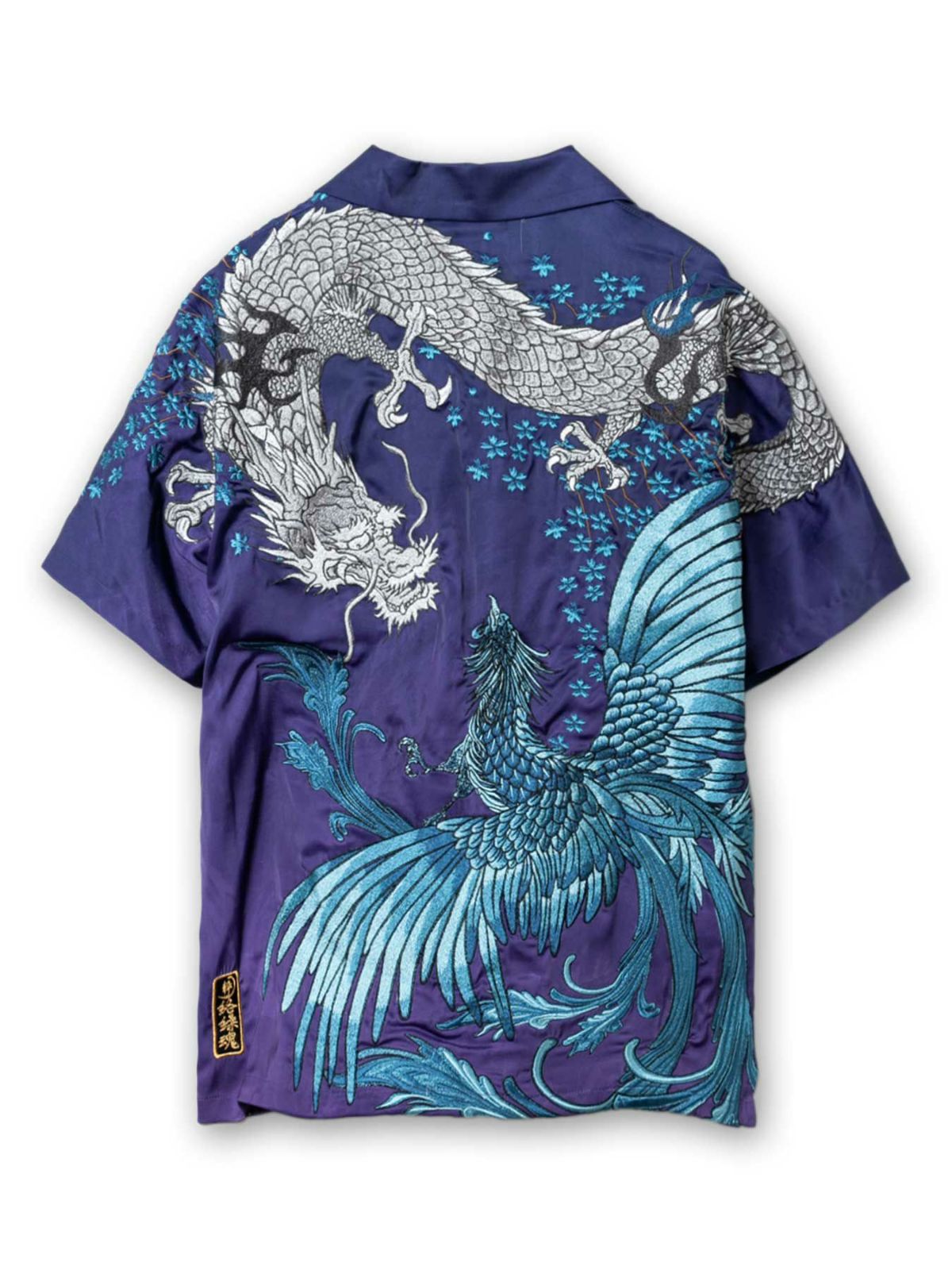 【絡繰魂・粋】“龍神VS鳳凰”グラデーションプリント刺繍入りアロハシャツ