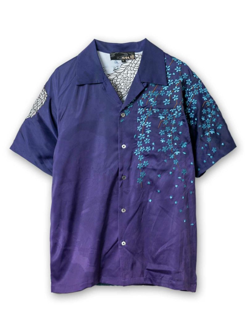 【絡繰魂・粋】“龍神VS鳳凰”グラデーションプリント刺繍入りアロハシャツ