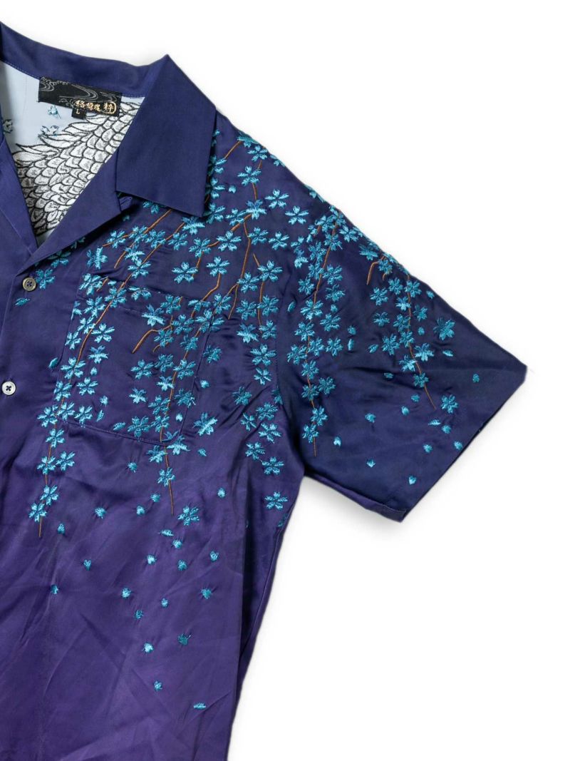 【絡繰魂・粋】“龍神VS鳳凰”グラデーションプリント刺繍入りアロハシャツ