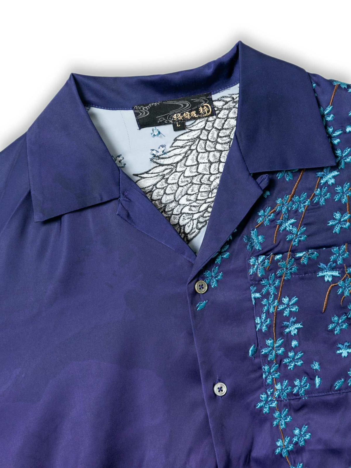 【絡繰魂・粋】“龍神VS鳳凰”グラデーションプリント刺繍入りアロハシャツ