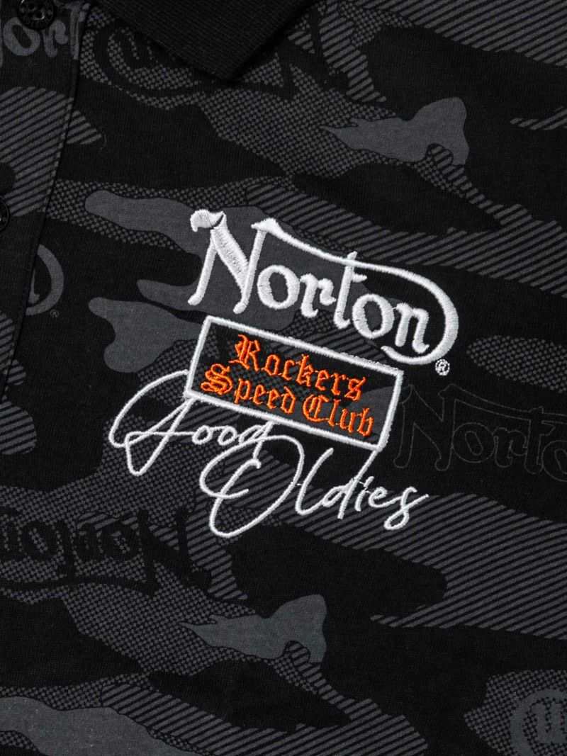 【Norton】カモ総柄ポイントカラー イーグルポロシャツ