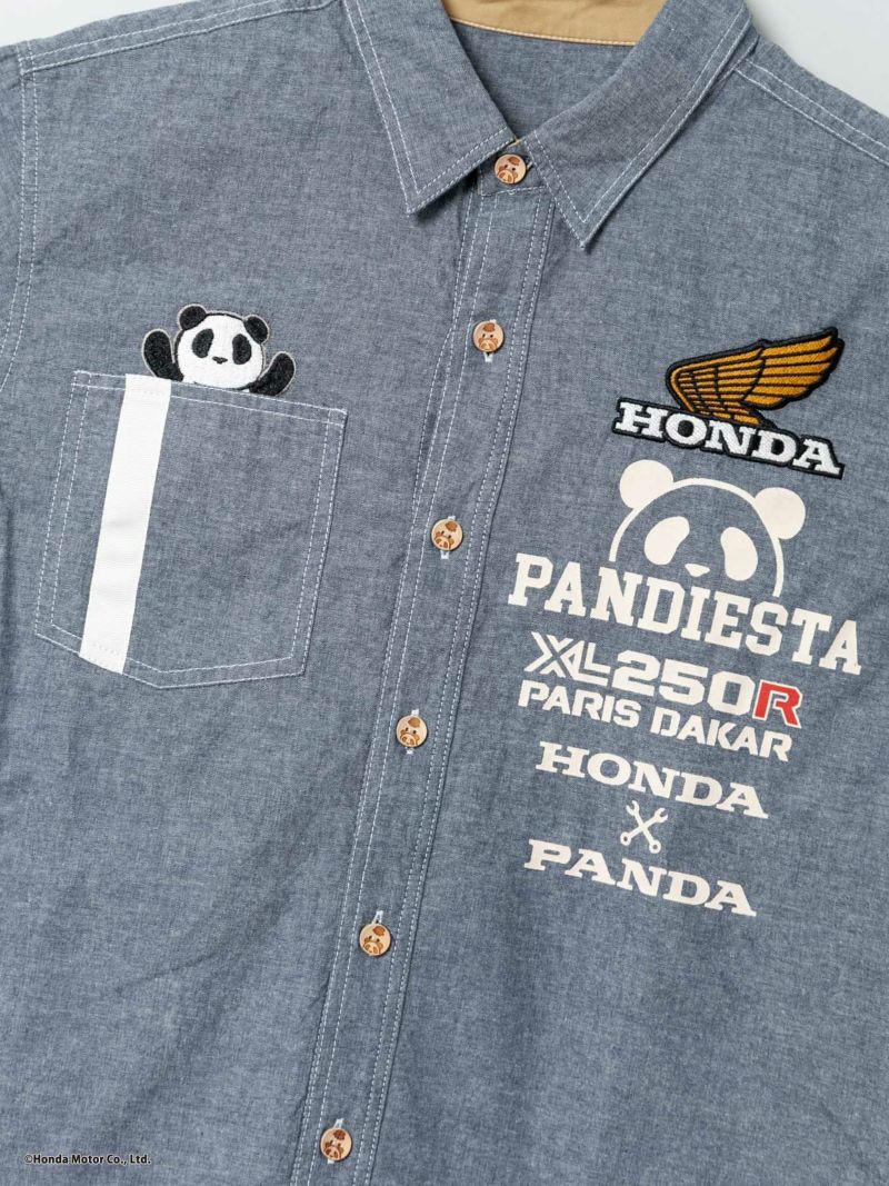 【HONDA×PANDIESTA JAPAN】“XL250R PARIS DAKAR”刺繍入り半袖シャンブレーシャツ