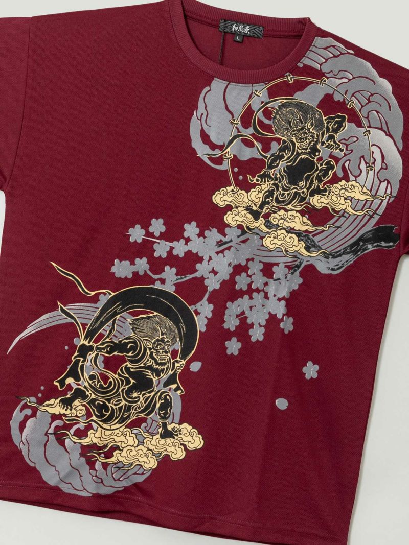 【和風景】“風神雷神と桜”プリントDRY素材Tシャツ