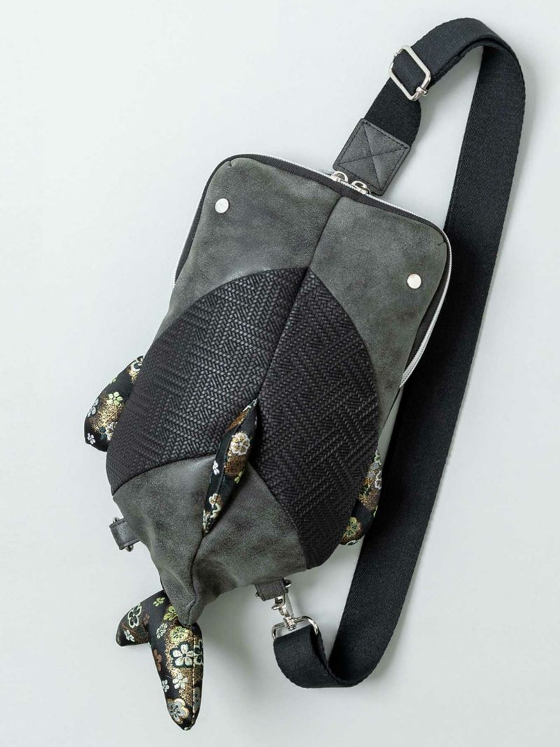 【雅結】“ジンベエザメ”金襴織物遣い縦型ボディバッグ