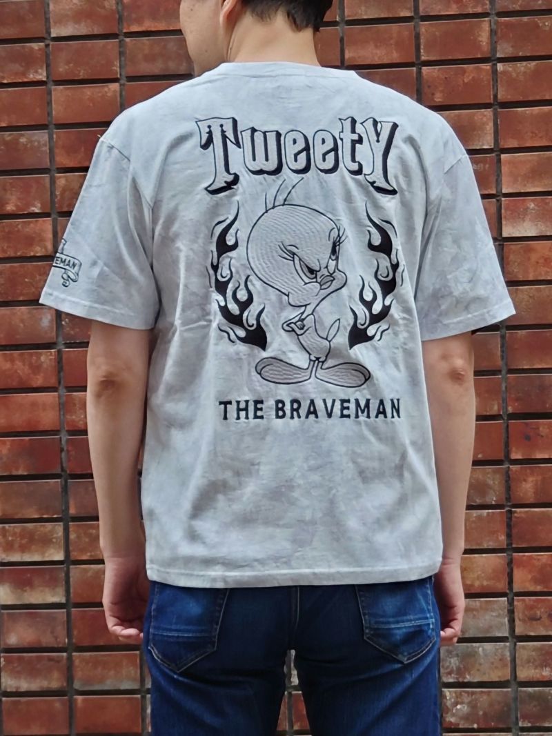 【The BRAVE-MAN×LOONEY TUNES】“モノトーントゥイーティー”刺繍入りTシャツ〔別注〕