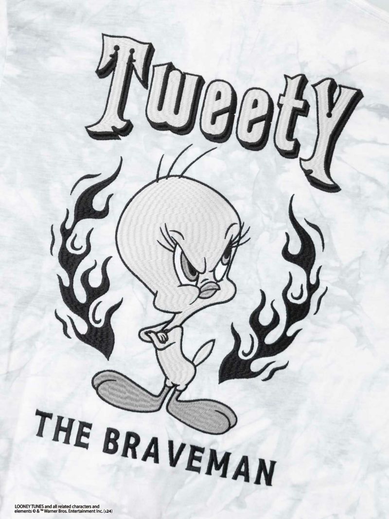 【The BRAVE-MAN×LOONEY TUNES】“モノトーントゥイーティー”刺繍入りTシャツ〔別注〕