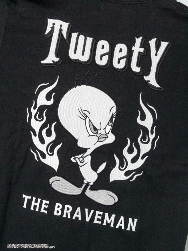 【The BRAVE-MAN×LOONEY TUNES】“モノトーントゥイーティー”刺繍入りTシャツ〔別注〕