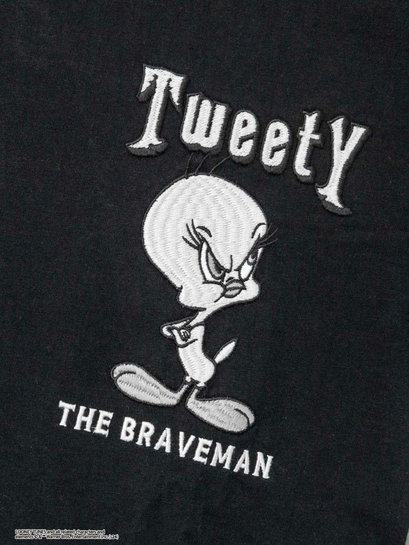 【The BRAVE-MAN×LOONEY TUNES】“モノトーントゥイーティー”刺繍入りTシャツ〔別注〕