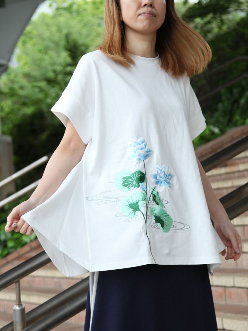 【雅結】“蓮と流水”総刺繍 変形Tシャツ