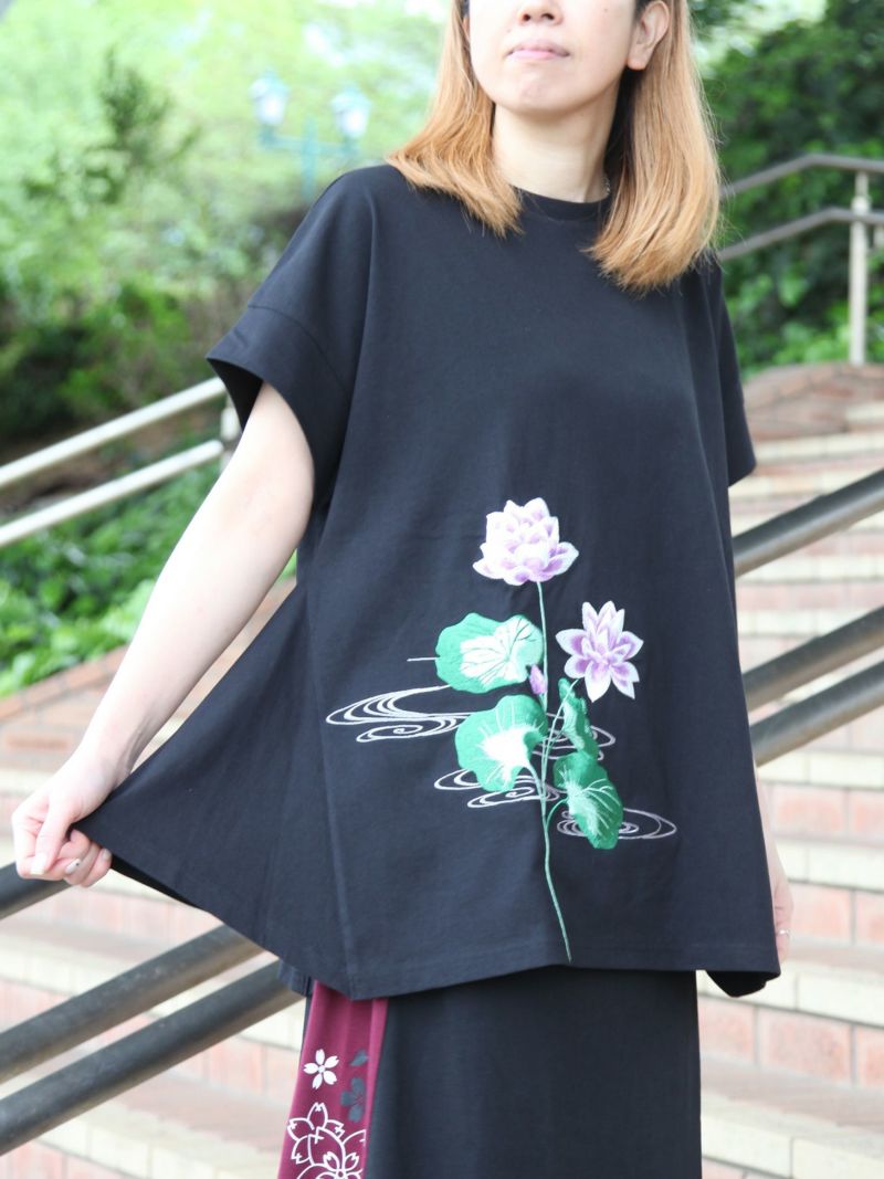 【雅結】“蓮と流水”総刺繍 変形Tシャツ