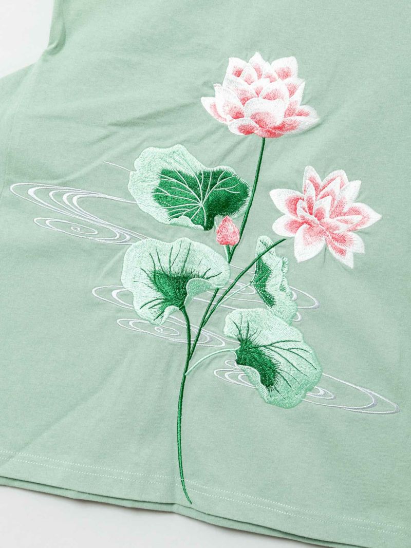 【雅結】“蓮と流水”総刺繍 変形Tシャツ