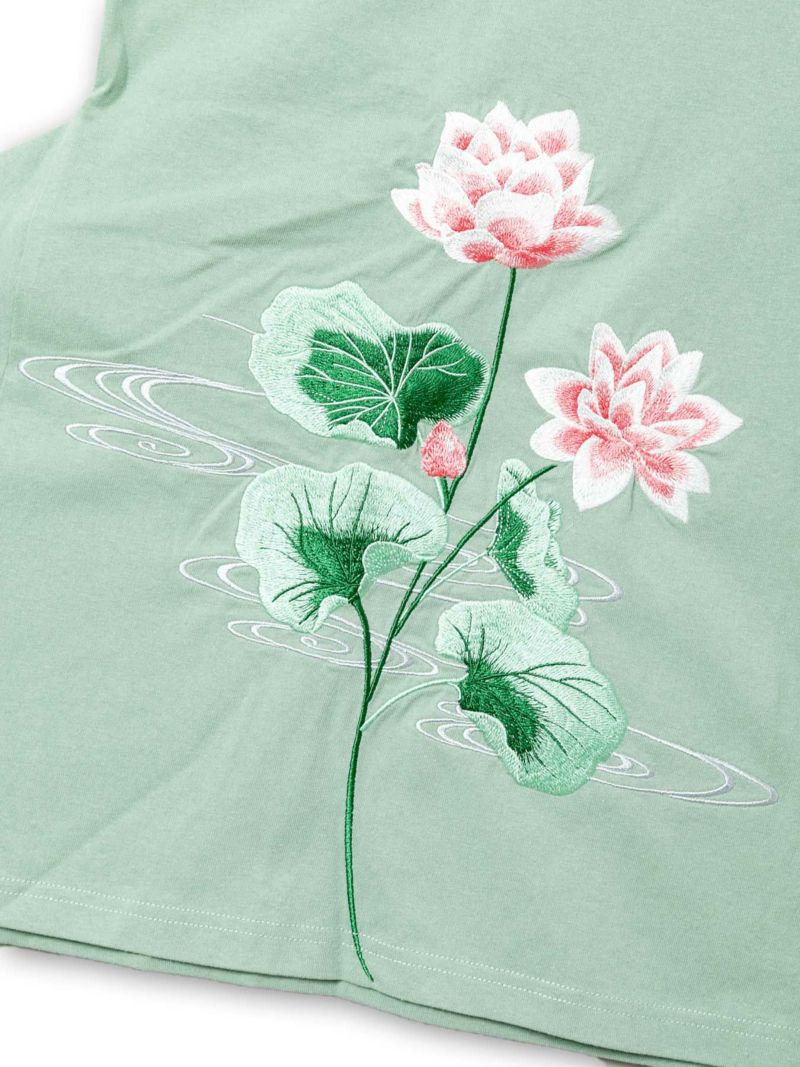 【雅結】“蓮と流水”総刺繍 変形Tシャツ